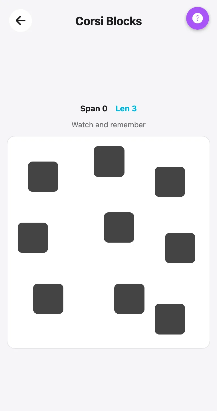 Corsi Blocks — screenshot