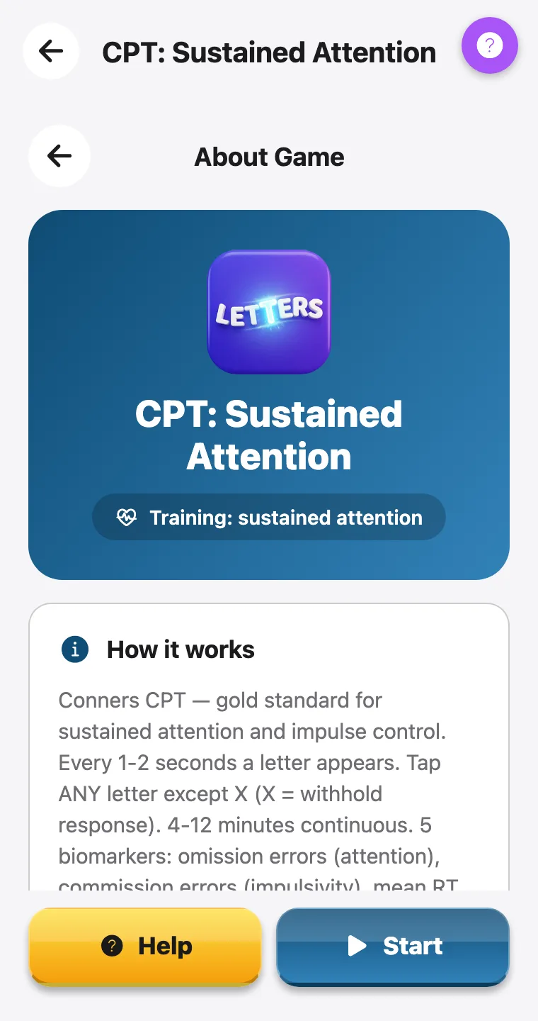 CPT: Sustained Attention — screenshot