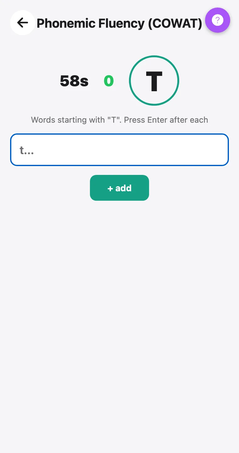 Phonemic Fluency (COWAT) — screenshot