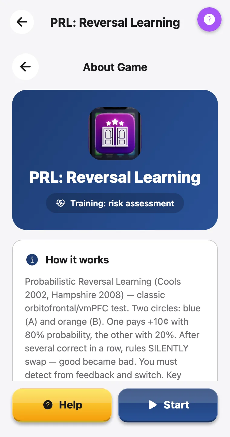 PRL: Reversal Learning — screenshot