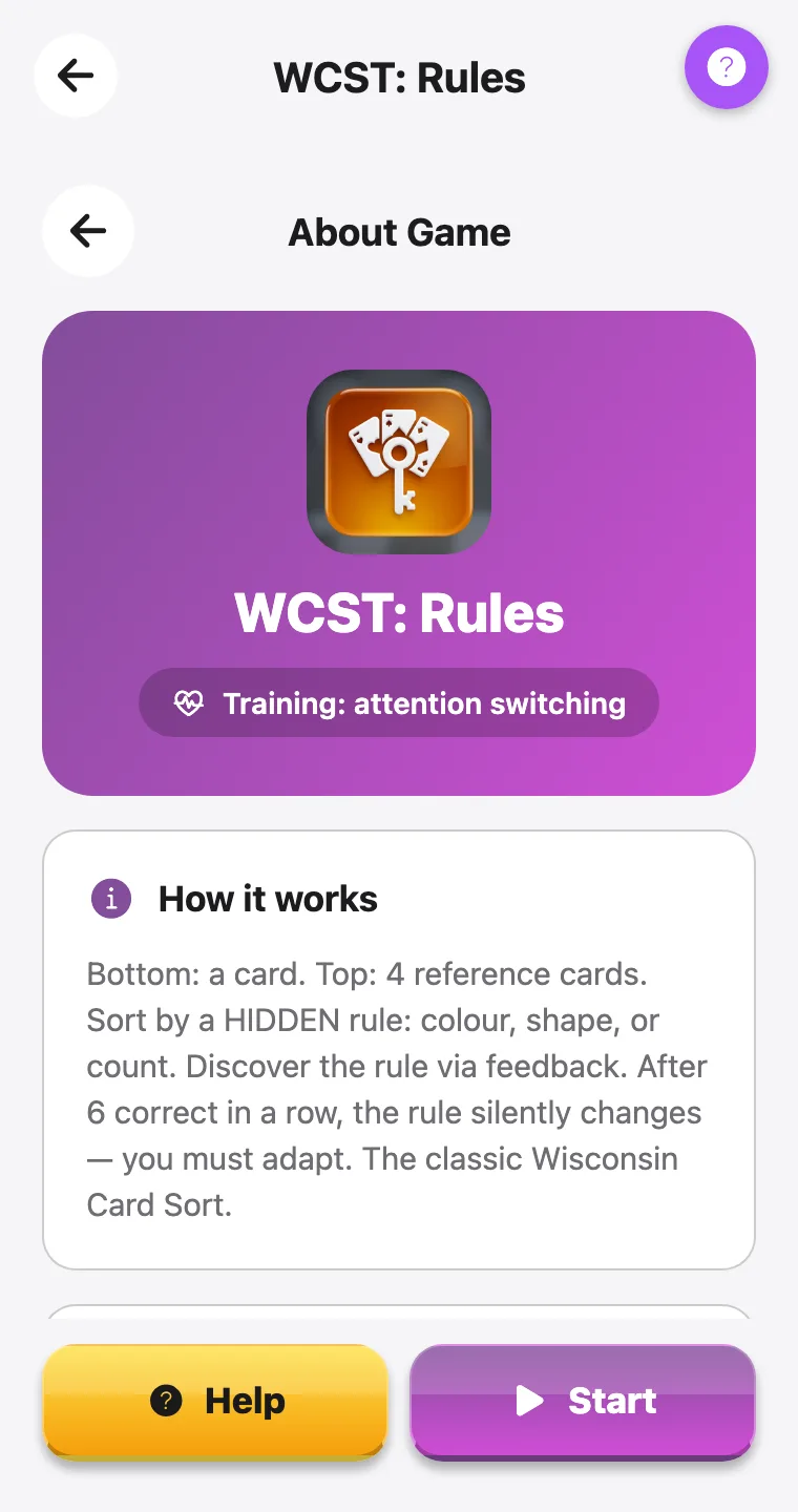 WCST: Rules — screenshot