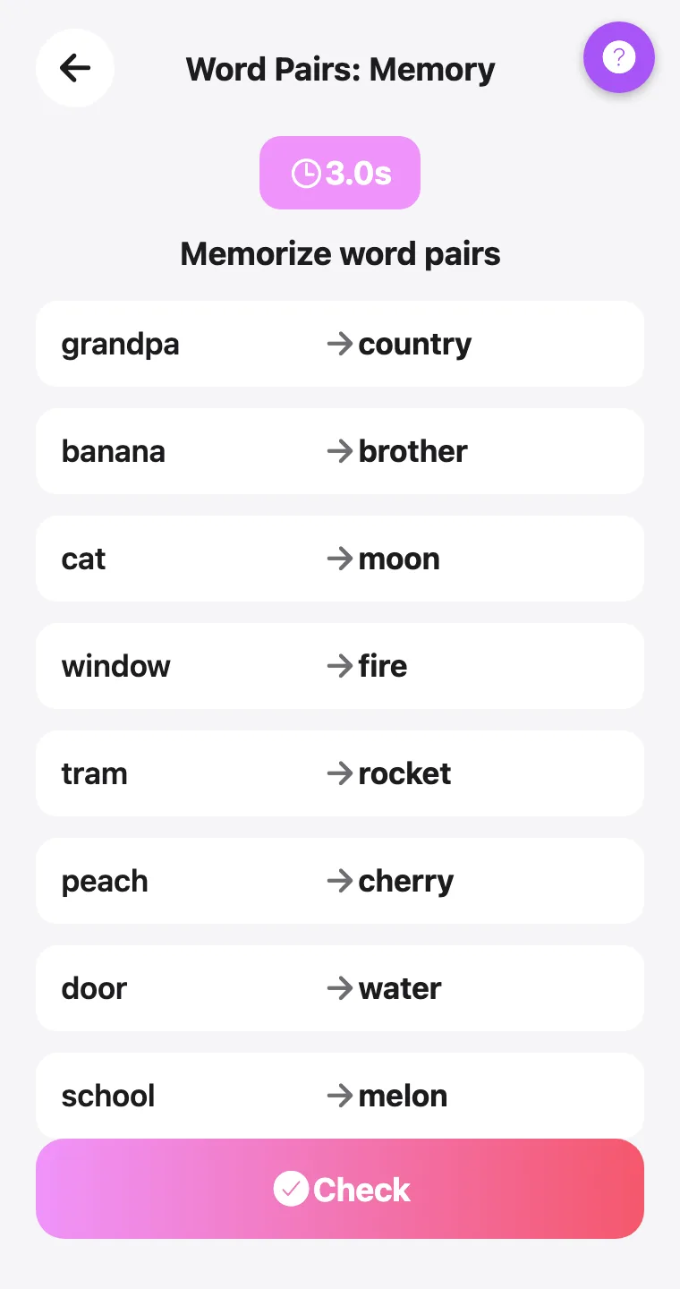 Word Pairs: Memory — screenshot